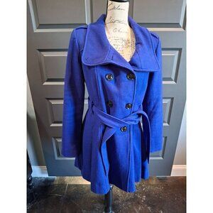 Guess Women's Blue Wool Blend Double-Breasted Peacoat/Pre-owned, Sz. M EUC
